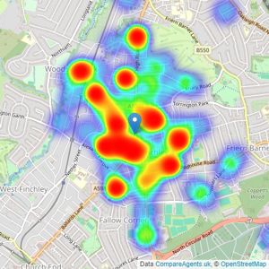 Adam Hayes Estate Agents - North Finchley, N12 listings heatmap