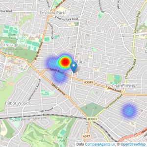 Adams Property Agents - Bournemouth listings heatmap