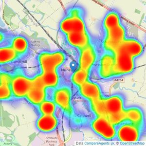 Alan Cooper Estates - Nuneaton listings heatmap