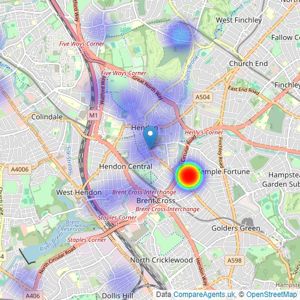 Aldermartin Baines & Cuthbert - Hendon listings heatmap