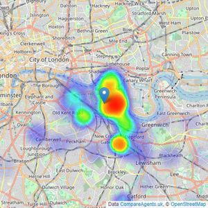 Alex Neil Estate Agents - Rotherhithe & Bermondsey - Sales listings heatmap