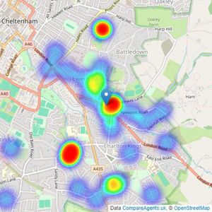 Andrews Estate Agents - Charlton Kings listings heatmap