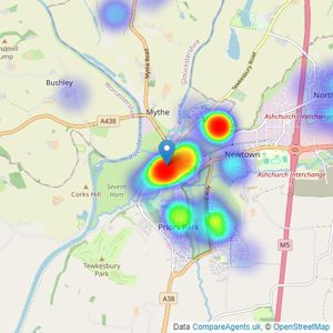 Andrews Estate Agents - Tewkesbury listings heatmap