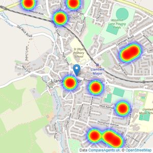 Anthony Brown Estate Agents - Llantwit Major listings heatmap