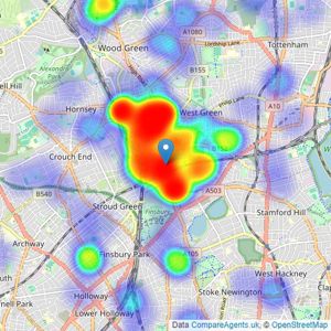 Anthony Pepe Estate Agents - Harringay listings heatmap