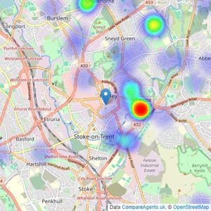 Belvoir Sales - Stoke-On-Trent listings heatmap