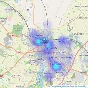 Belvoir Sales - Tamworth listings heatmap