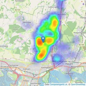 Bernards Estate and Lettings Agents - Waterlooville Office listings heatmap