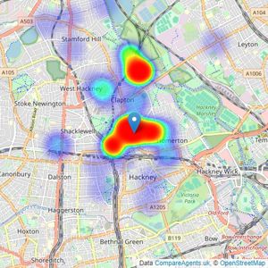 bigmove estate agents - Hackney listings heatmap