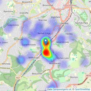 Bloor & Co Estate Agents - Sheffield listings heatmap