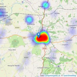 Boatwrights Estate Agents - Shaftesbury listings heatmap