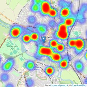 Bradford & Howley - St. Albans listings heatmap