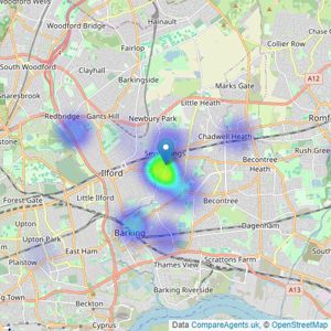 Brian Thomas Estate Agents - Seven Kings listings heatmap