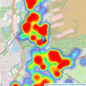 Bridges Estate Agents - Ash Vale listings heatmap