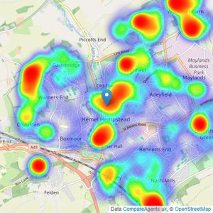 Brown & Merry - Hemel Hempstead listings heatmap