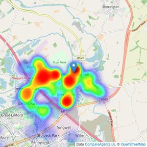 Brown & Merry - Newport Pagnell listings heatmap