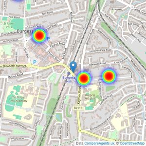 Carnabys Independent Estate Agents - Burgess Hill listings heatmap