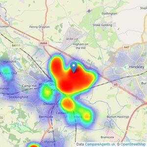 Carters Estate Agents - Nuneaton listings heatmap