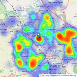 Cauldwell Property Services - Milton Keynes listings heatmap