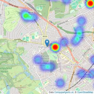 Chancellors - Highgate listings heatmap