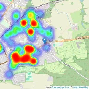 Chantries and Pewleys Estate Agents - Merrow listings heatmap