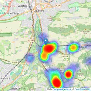 Chantries and Pewleys Estate Agents - Shalford listings heatmap