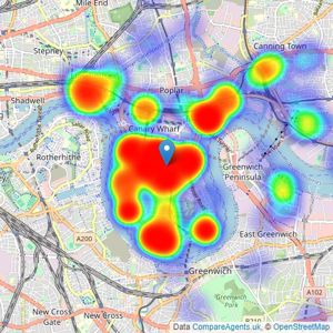 Chestertons Estate Agents - Canary Wharf and Docklands listings heatmap