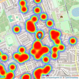 Chestertons Estate Agents - Kensington High Street listings heatmap