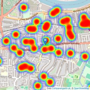 Chestertons Estate Agents - Sheen listings heatmap