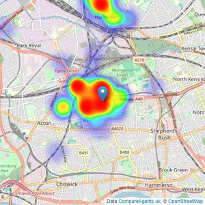 Churchill & Mathesons Estate Agents - Acton listings heatmap