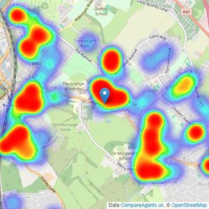 Churchills Estate Agents - Bushey listings heatmap