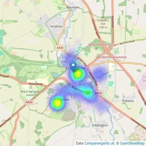 Cirencester Sales & Lettings - Cirencester listings heatmap