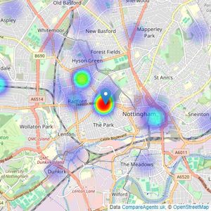 City Sales - Nottingham listings heatmap