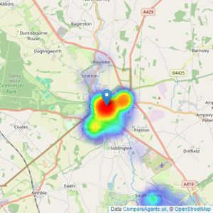 CJ Hole - Cirencester listings heatmap