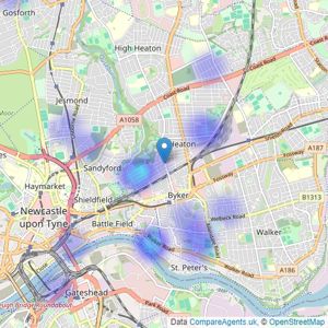 Cloud Estates - Newcastle Upon Tyne listings heatmap