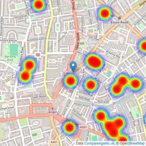 Cluttons - Islington - Sales listings heatmap