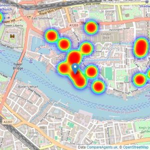 Cluttons - Wapping - Sales listings heatmap