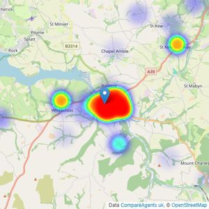 Cole Rayment & White - Wadebridge listings heatmap