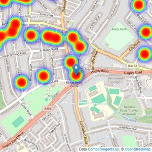 Connells - B'ham West - Bearwood listings heatmap