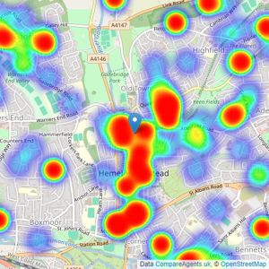 Connells - Hemel Hempstead listings heatmap