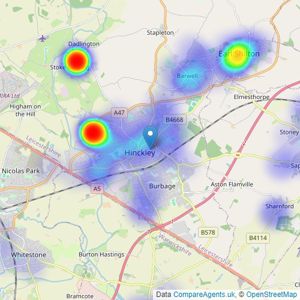 Connells - Hinckley listings heatmap