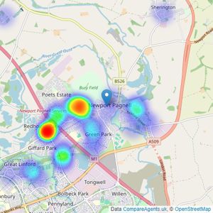 Connells - Newport Pagnell listings heatmap