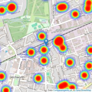 Country Properties - Letchworth Garden City listings heatmap