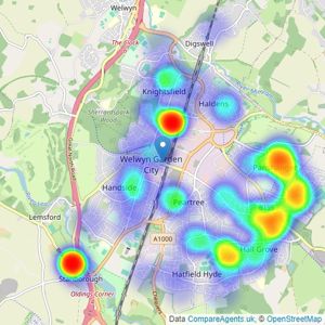 Country Properties - Welwyn Garden City listings heatmap