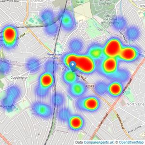 Cromwells Estate Agents - Worcester Park listings heatmap