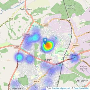 Cunninghams Estate Agents - Corby listings heatmap