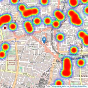 Dexters - Shoreditch listings heatmap