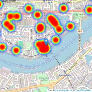 Dexters - Wapping listings heatmap