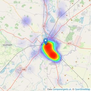 Edlin & Jarvis Estate Agents Ltd - Newark listings heatmap