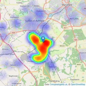 English Rose Estate Agents Ltd - Kirkby-In-Ashfield listings heatmap